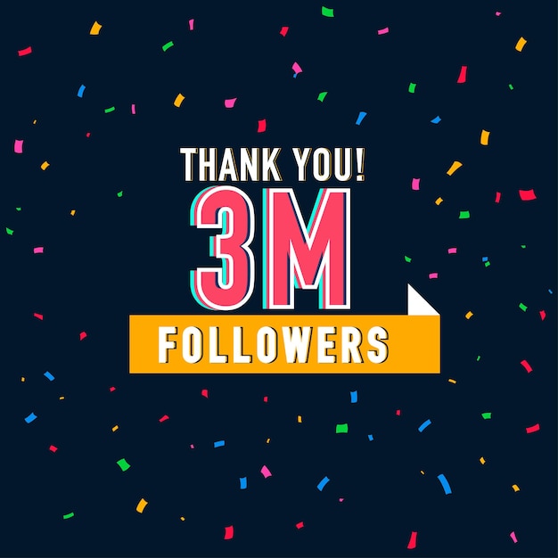 Vector 3m followers illustration with thank you on a ribbon. vector illustration in flat style post art.
