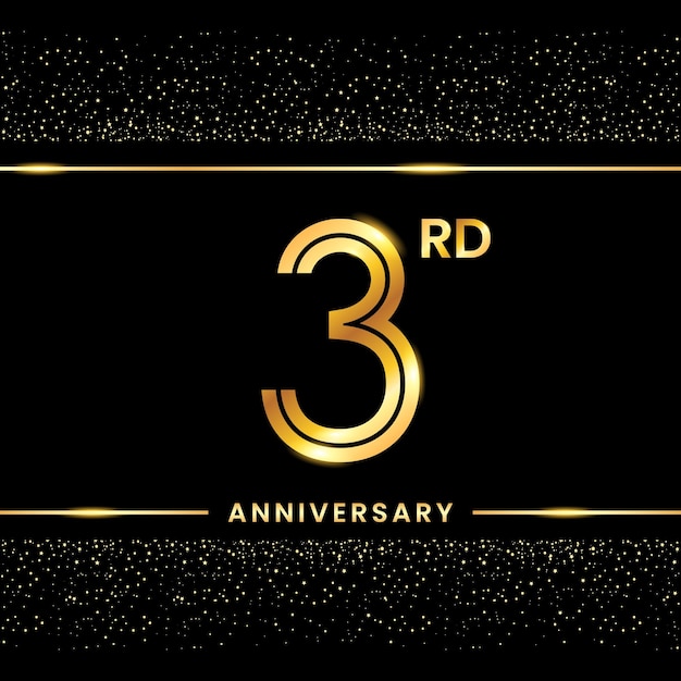 3rd Anniversary Gold color template design for birthday event Line Art Design Vector Template