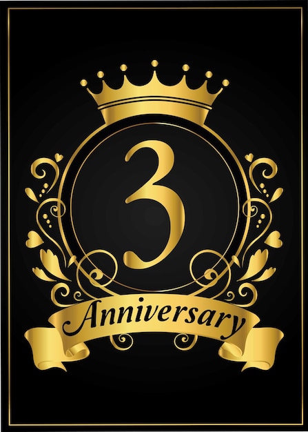 3rd anniversary golden vector design for greeting and celebrations