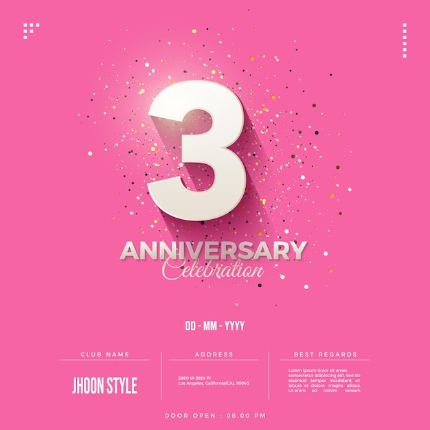 3rd anniversary invitation with simple 3d number illustration