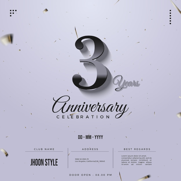 3rd anniversary party invitation with glowing numbers
