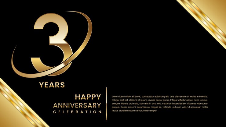 Vector 黒地に金色の数字の 3 周年記念テンプレート デザイン