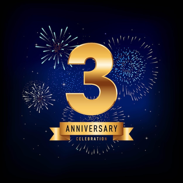 Vector 3rd anniversary template design with golden ribbon vector template