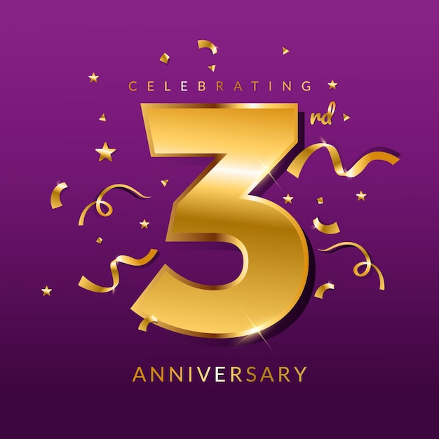 3rd year anniversary vector banner template.birthday celebration banner with confetti.