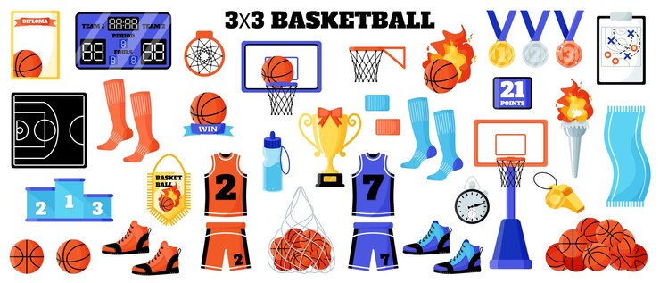 3x3 Basketbal sportuitrusting set Bal scorebord net uniform sneakers medailles beker etc Zomerspelen