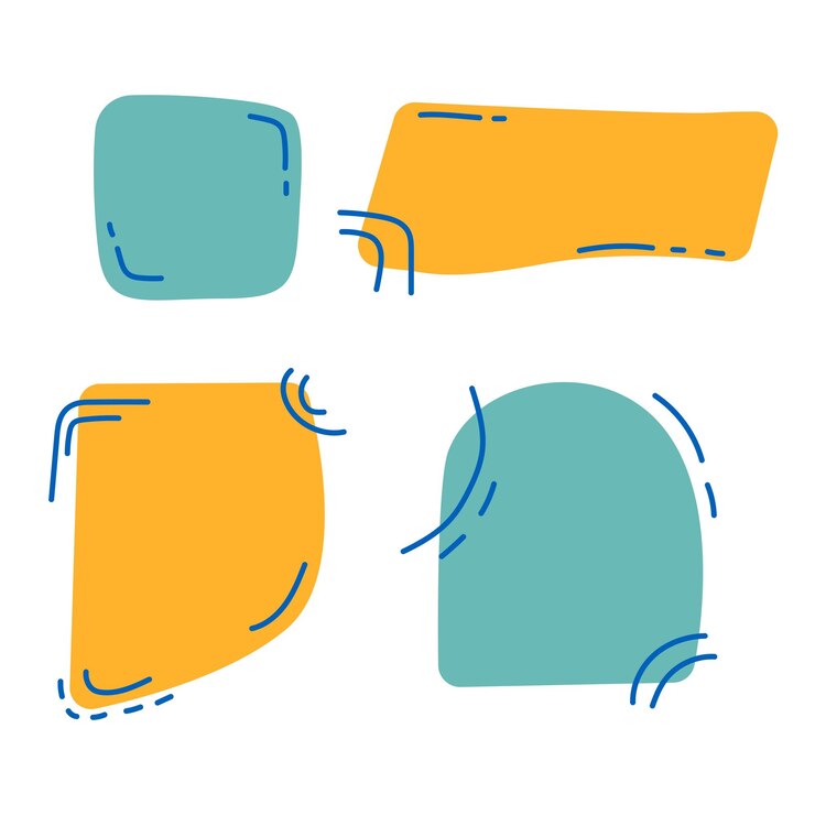 Vector 4 abstract shapes art and blue line set abstract background illustration