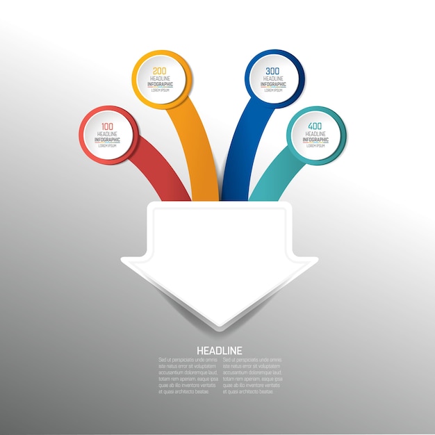 4 arrows merging into one point infographics chart scheme