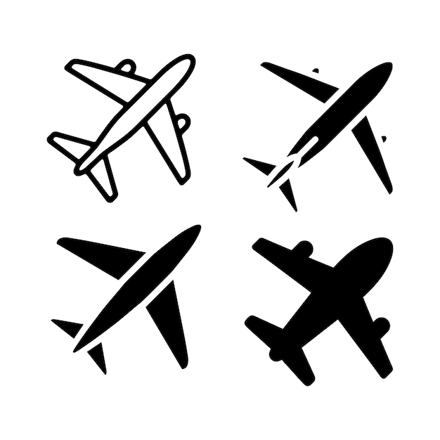 4 흑백 비행기 라인 아이콘 웹 앱 및 프리젠테이션을 위한 현대적인 미니멀리스트 벡터 아이콘