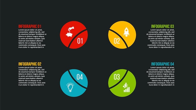 4 cirkels voor cyclische infographics donkere creatieve illustratie voor presentatie