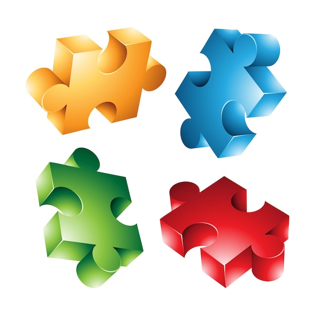 Vector 4 colorful jigsaw pieces on a white background