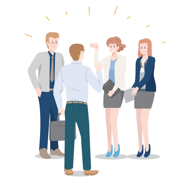 Vector 4 of coworkers meeting and chatting together flat vector illustration on white background