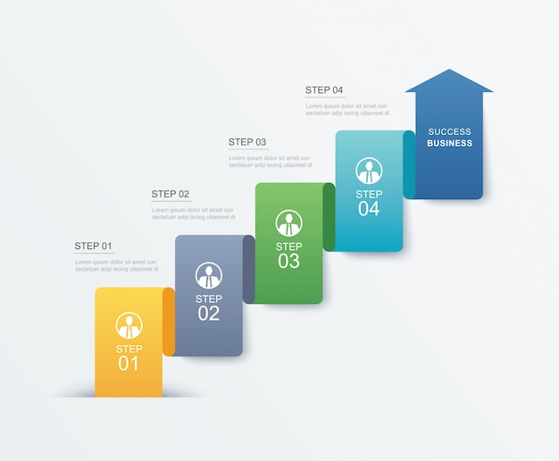 4 data step infographics timeline tab paper index template.