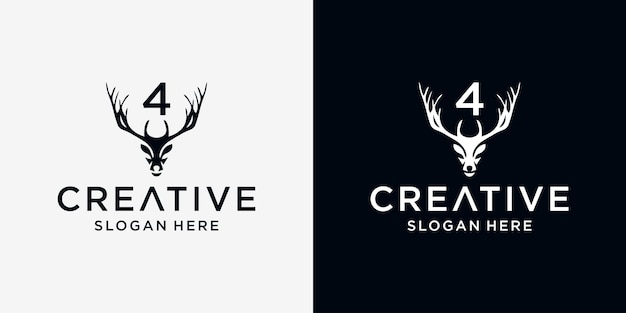 4 deer head logo design