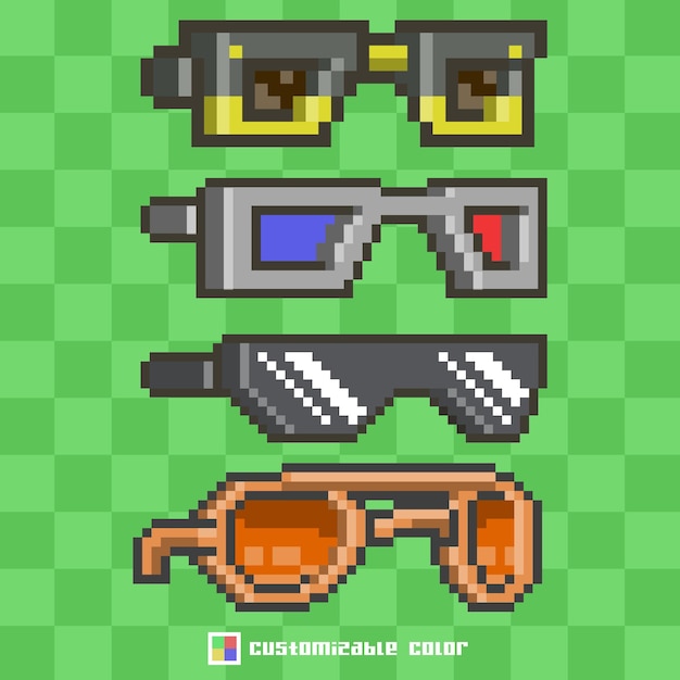 4 glasses 3D pixel art with customizable color