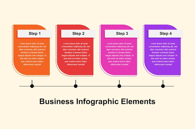벡터 4단계 평면 요소가 있는 4 인포그래픽 비즈니스 배너 템플릿