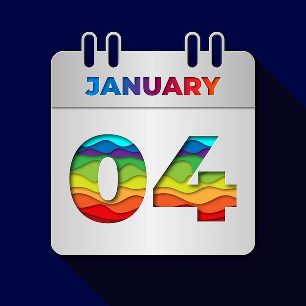 1월 4일 날짜 달력 평평한 최소한의 종이 절단 아트 스타일 디자인 일러스트레이션