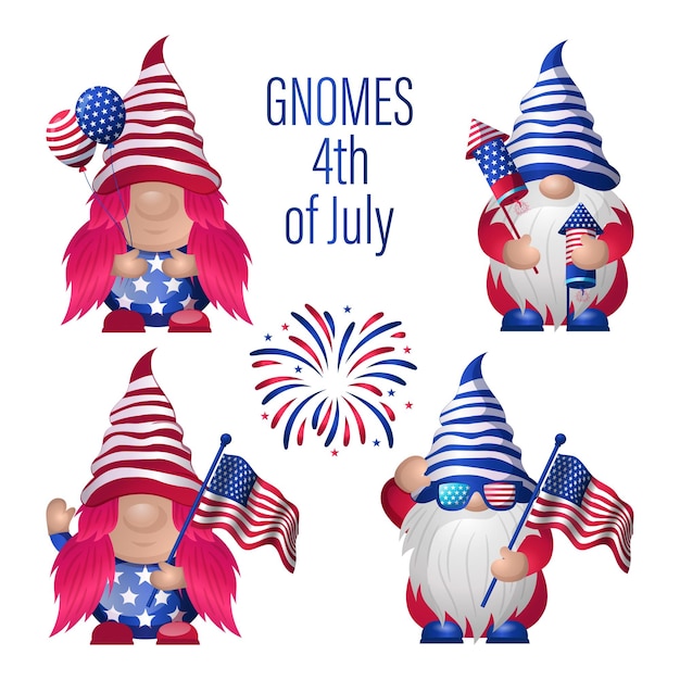 4 juli Gnome Clipart-collecties geschikt voor het vieren van 4 juli vectorelementontwerp