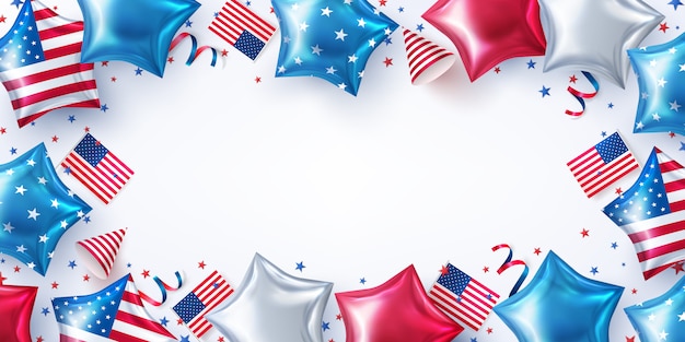 4 juli partij achtergrond. viering van de amerikaanse onafhankelijkheidsdag met amerikaanse sterren gevormde ballonnen. 4 juli