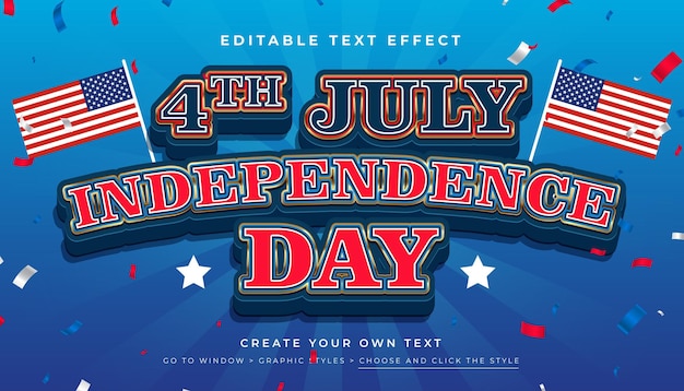 Vector 4 july independence day 3d editable text effect suitable for promotion product headline