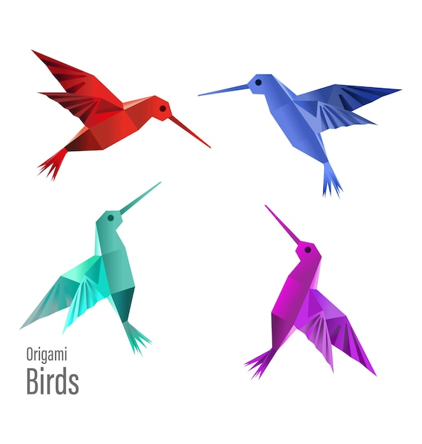 4 origami paper birds made in vectors