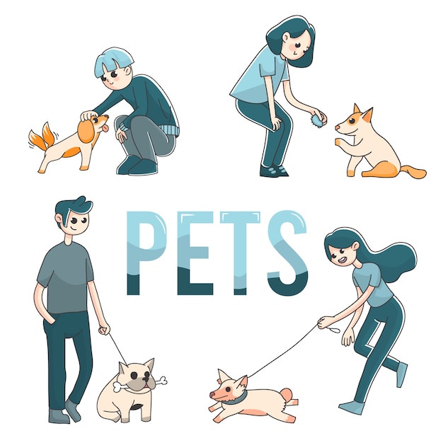 4 people with pet dogs cute