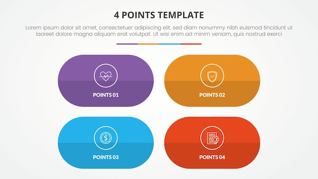 4 points stage template infographic concept for slide presentation with round capsule shape with matrix structure with 4 point list with flat style vector