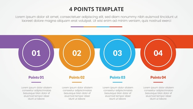 4 punten podiumsjabloon infographic concept voor diapresentatie met cirkelfluitvorm horizontale 4-puntslijst met vlakke stijlvector