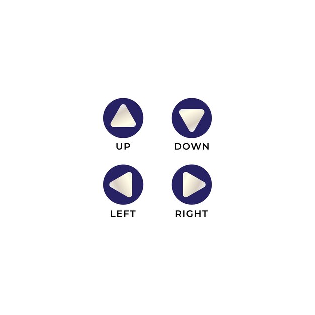 4 Rounded arrows button icon set Up down left right game control navigation Ellipse and rounded triangle shape design element