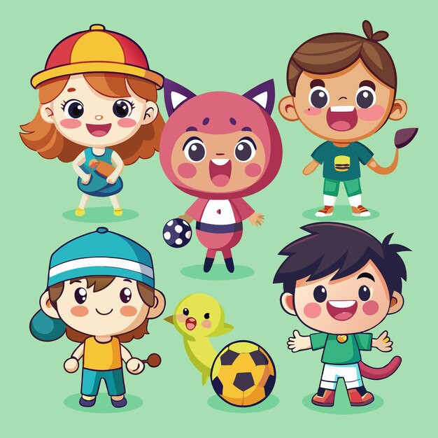 Vector 4 set of playful kids doodles icon mascot