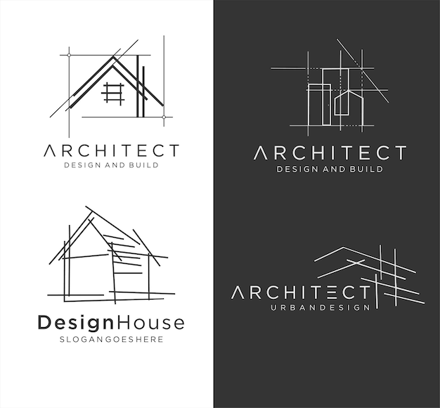 4 Set van architect en constructie Logo gebouw huis Graphic