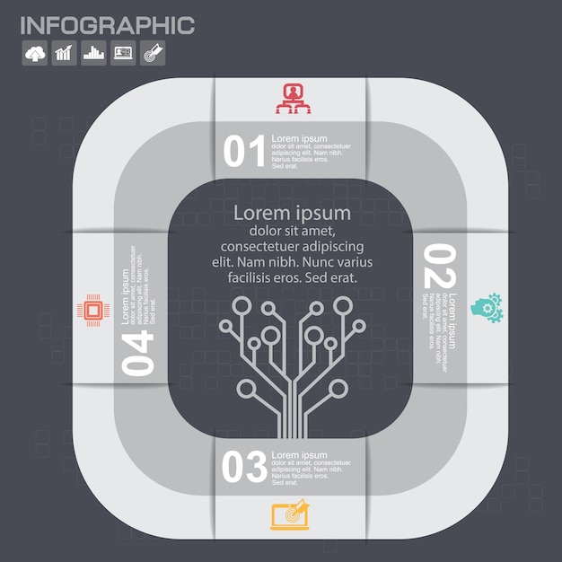 Sfondo infografico su 4 lati per statistiche, banner, annunci, siti web e supporti stampati