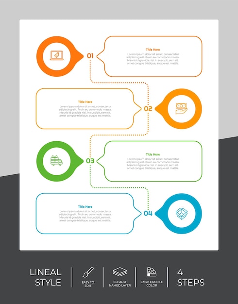 Vector 4 stappen van lijn infographic vectorontwerp met vierkant object voor marketing proces infographic kan worden gebruikt voor presentatie en zaken