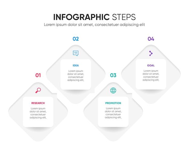 4 stappen vierkant ruit infographic sjabloonontwerp