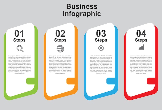 Design del modello di elemento infografico colorato in 4 fasi per la presentazione