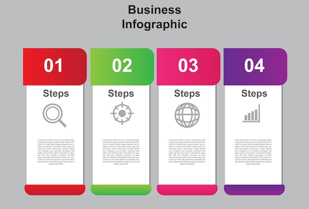 Design del modello di elemento infografico colorato in 4 fasi per la presentazione