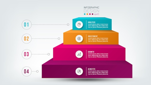 4 step process work flow infographic template.