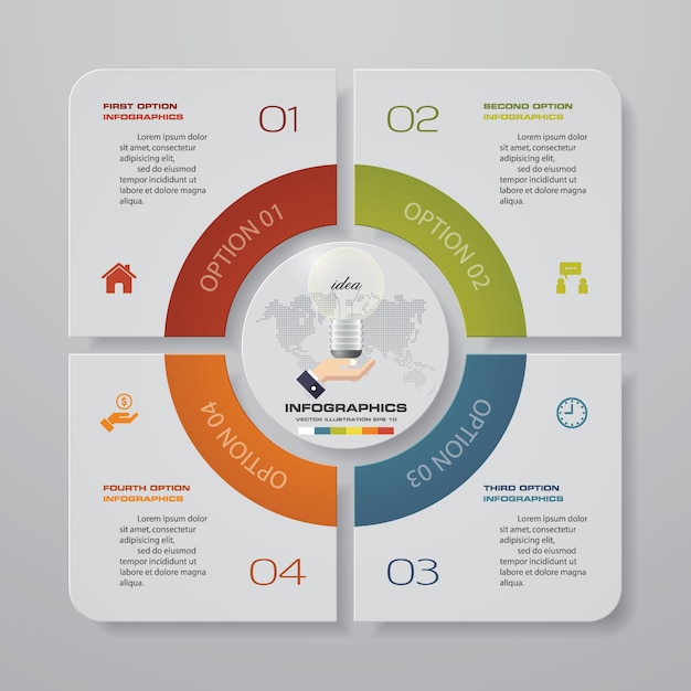 Elementi infografica grafico a 4 passaggi