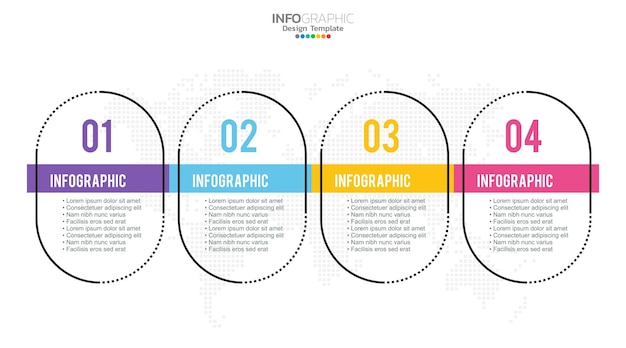 Modello di progettazione infografica in 4 passaggi con icone e processo