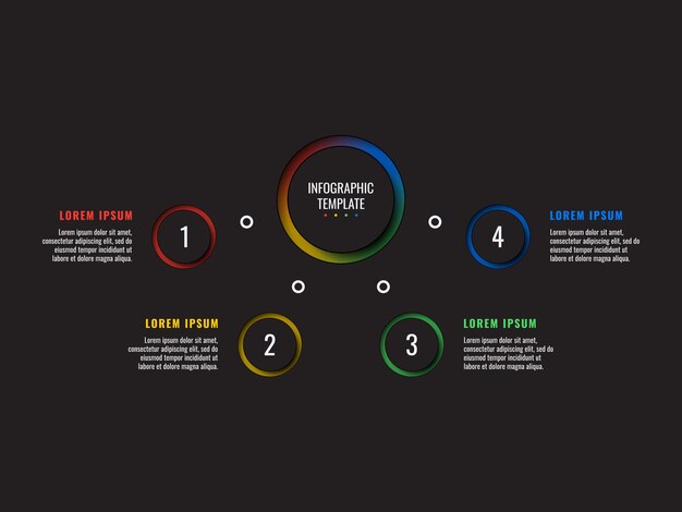 4 шага инфографический шаблон с круглыми вырезанными из бумаги элементами на черном фоне бизнес-процесса