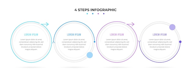 4 steps infographics with a circle and a arrow pointing to the top.