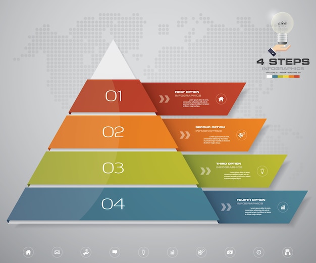 4 steps pyramid with free space for text on each level.