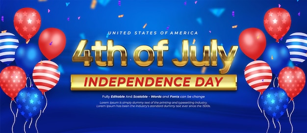 4 th of july editable text effect usa independence day celebration with many american balloons flag