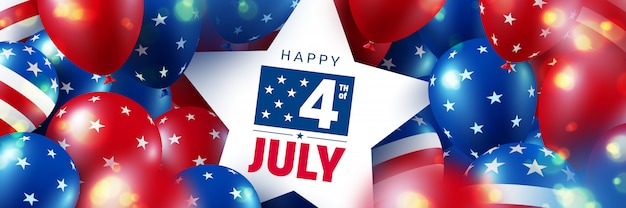 Vettore manifesto di vendita del 4 luglio. celebrazione di festa dell'indipendenza di usa con la bandiera di molti palloni americani.