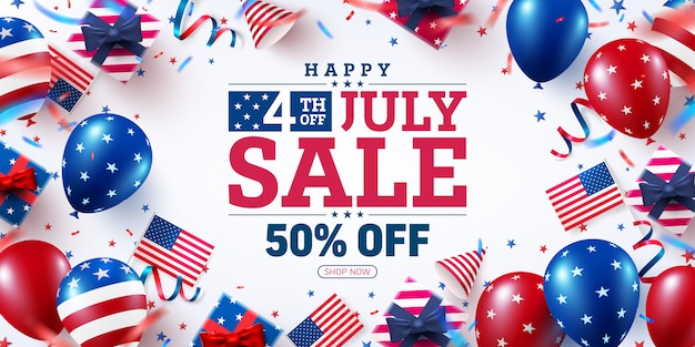 Vector 4 th of july sale poster.usa independence day celebration with many american balloons flag.