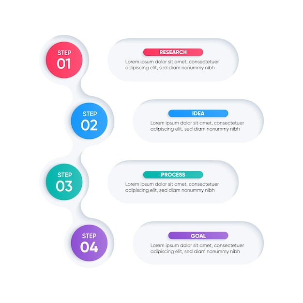 Vettore design infografico a 4 gradini verticali design in stile colorato e moderno