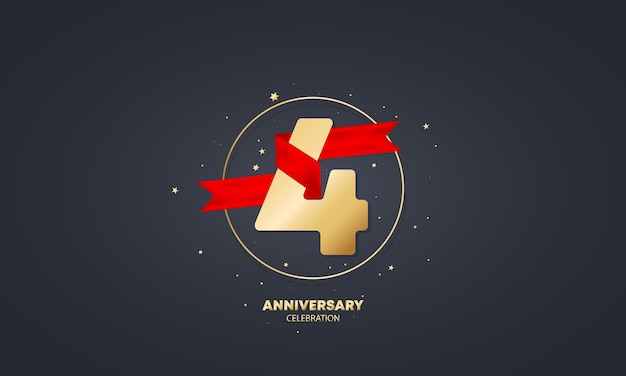 Vector 4 year anniversary banner with red ribbon on white. four years celebration. poster or brochure template. vector eps 10. isolated on background.