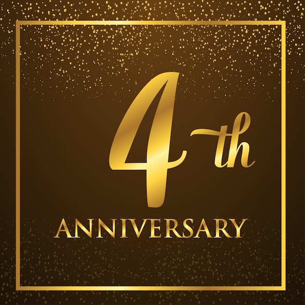 4 years anniversary logo template on gold color. celebrating golden numbers design elements