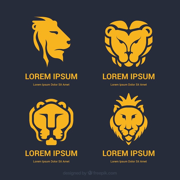 Vettore 4 loghi di leone giallo su uno sfondo scuro