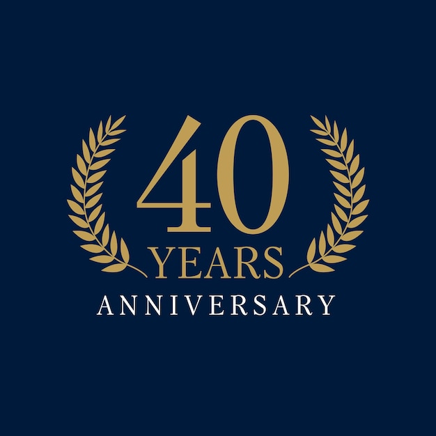40 jaar oud luxe logo. Verjaardagsjaar van de 40e vector goudkleurige sjabloon omlijst met palmen.