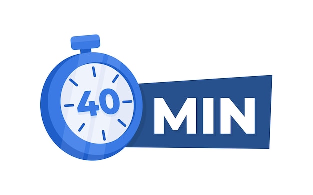 시간 관리 및 생산성 개념을 위한 40분 카운트다운 타이머 아이콘 파란색 스톱워치